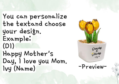 Personalized Glass Tulip, Custom Mother's Day Gift for Mom, Best Friend Birthday Present, Miniature Floral Desk Decor