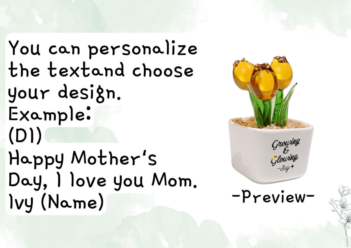 Personalized Glass Tulip, Custom Mother's Day Gift for Mom, Best Friend Birthday Present, Miniature Floral Desk Decor
