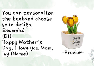 Personalized Glass Tulip, Custom Mother's Day Gift for Mom, Best Friend Birthday Present, Miniature Floral Desk Decor