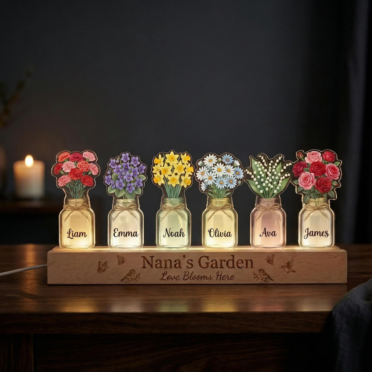 Custom Grandma's Garden Birth Month Flowers Night Light, Acrylic LED Light, Mother Lamp, Grandma Gift from Grandkids, Mother's Day Gift