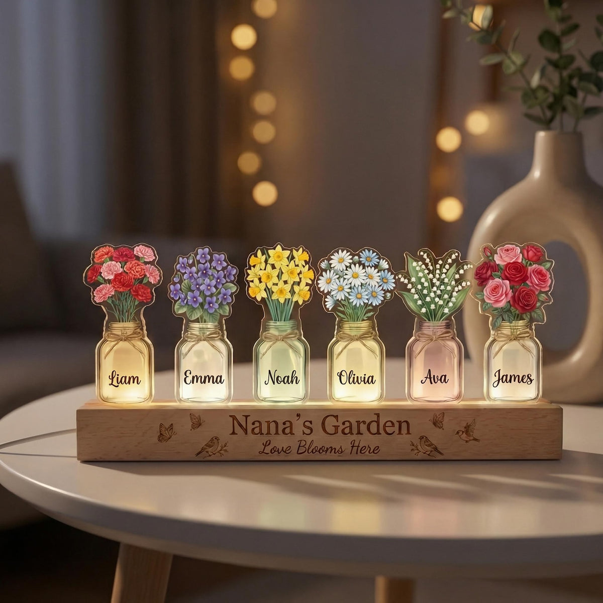 Custom Grandma's Garden Birth Month Flowers Night Light, Acrylic LED Light, Mother Lamp, Grandma Gift from Grandkids, Mother's Day Gift