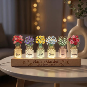 Custom Grandma's Garden Birth Month Flowers Night Light, Acrylic LED Light, Mother Lamp, Grandma Gift from Grandkids, Mother's Day Gift