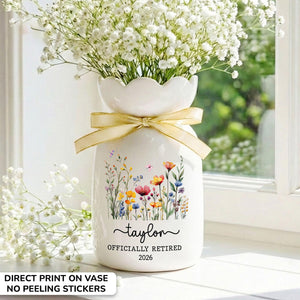 Retirement Ceramic Flower Vase, Retirement Gift for Boss, Appreciation Vase for Teacher, Happy Retirement, Thank You Gift, Retired Coworker Gift