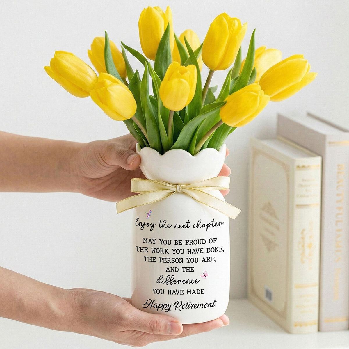 Retirement Ceramic Flower Vase, Retirement Gift for Boss, Appreciation Vase for Teacher, Happy Retirement, Thank You Gift, Retired Coworker Gift