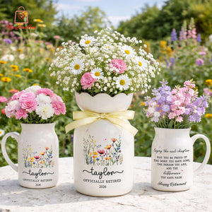 Retirement Ceramic Flower Vase, Retirement Gift for Boss, Appreciation Vase for Teacher, Happy Retirement, Thank You Gift, Retired Coworker Gift