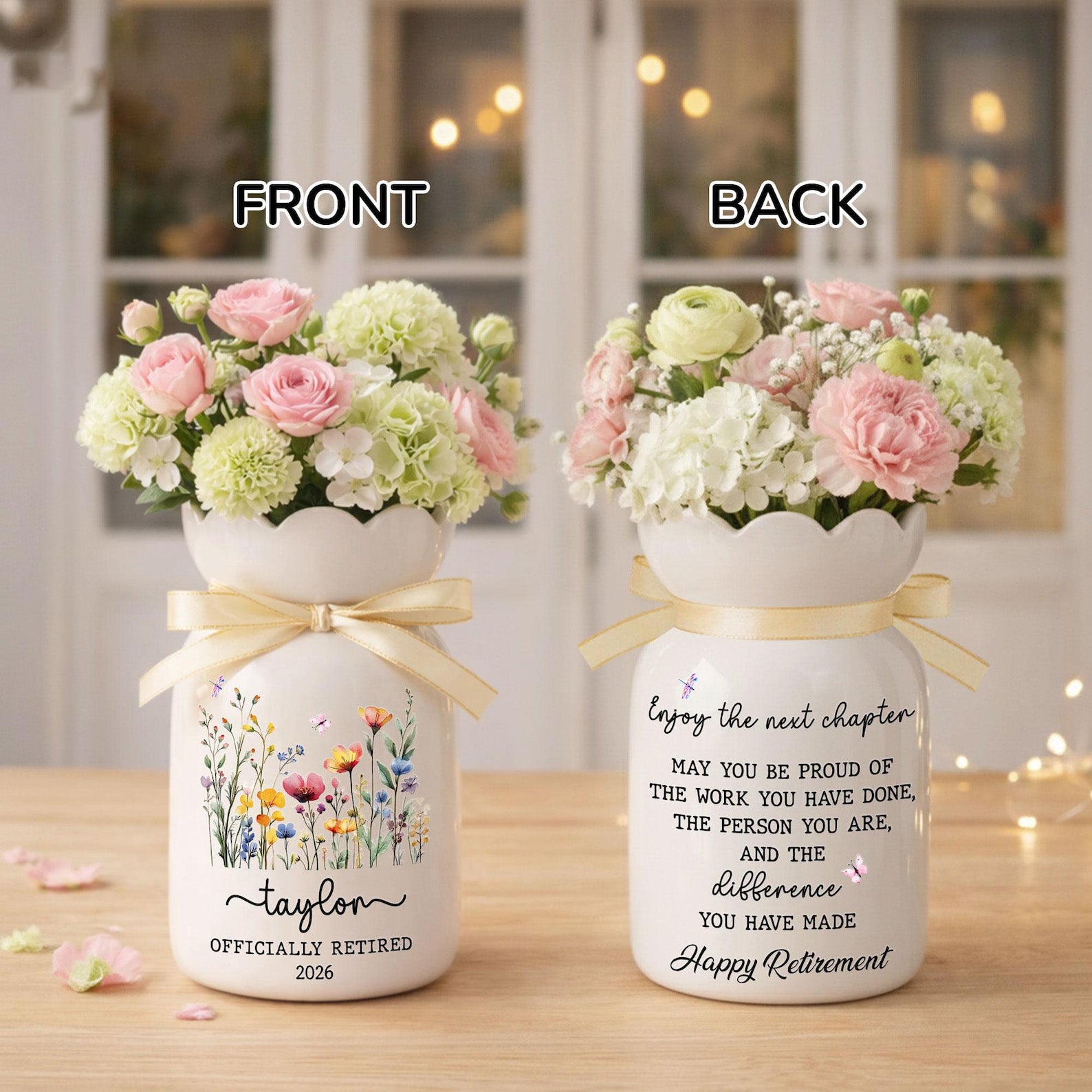 Retirement Ceramic Flower Vase, Retirement Gift for Boss, Appreciation Vase for Teacher, Happy Retirement, Thank You Gift, Retired Coworker Gift