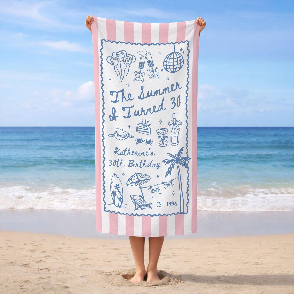 Custom Birthday Trip Beach Towel, Personalized Vacation Gift, Summer I Turned 30 40 50 Beach Towel, Family Trip Towel, Birthday Gift for Mom