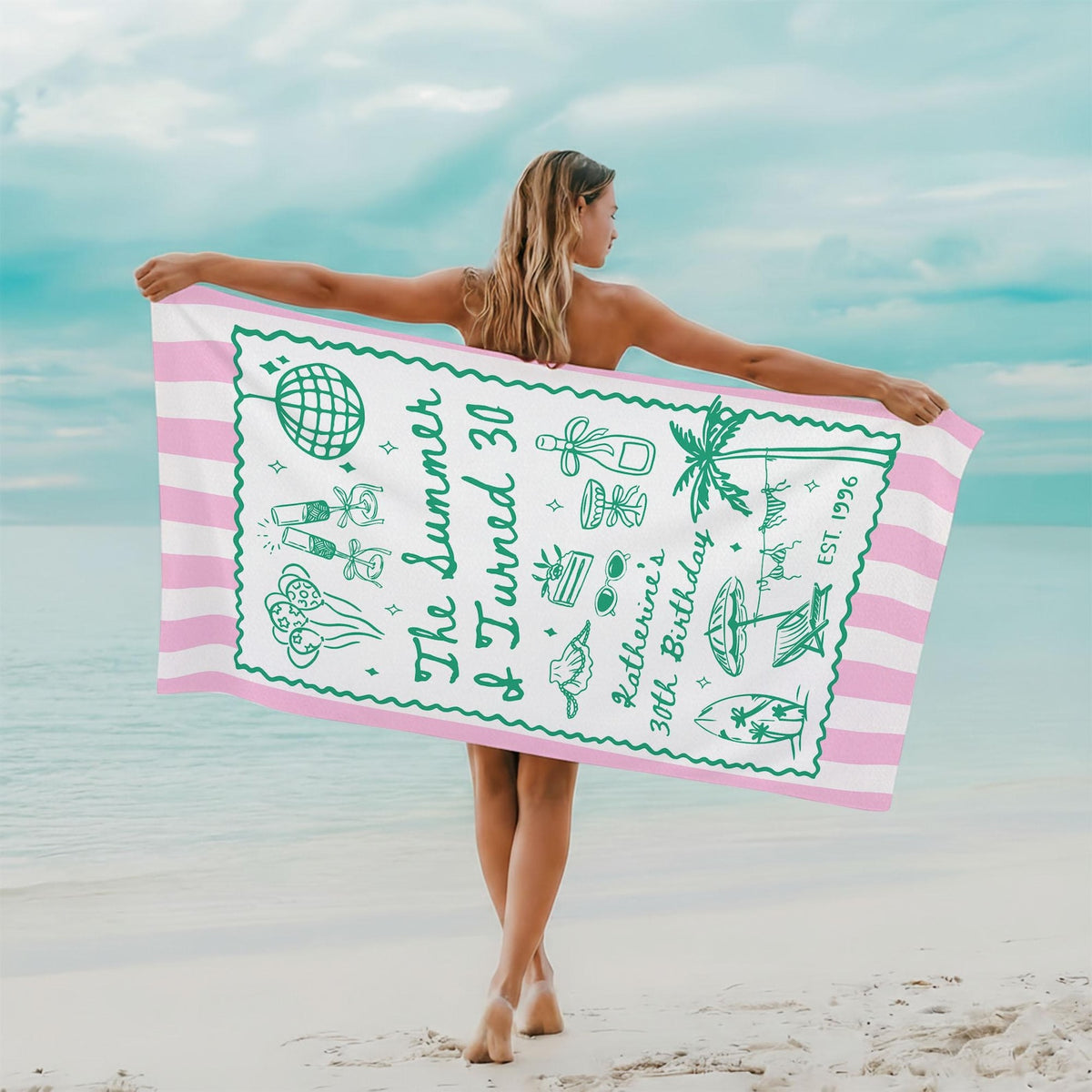 Custom Birthday Trip Beach Towel, Personalized Vacation Gift, Summer I Turned 30 40 50 Beach Towel, Family Trip Towel, Birthday Gift for Mom