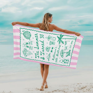 Custom Birthday Trip Beach Towel, Personalized Vacation Gift, Summer I Turned 30 40 50 Beach Towel, Family Trip Towel, Birthday Gift for Mom