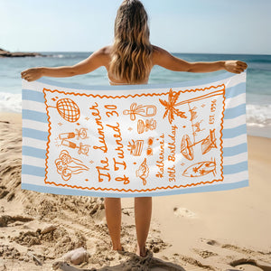 Custom Birthday Trip Beach Towel, Personalized Vacation Gift, Summer I Turned 30 40 50 Beach Towel, Family Trip Towel, Birthday Gift for Mom