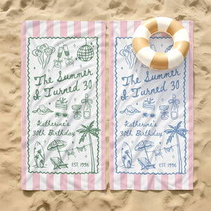 Custom Birthday Trip Beach Towel, Personalized Vacation Gift, Summer I Turned 30 40 50 Beach Towel, Family Trip Towel, Birthday Gift for Mom