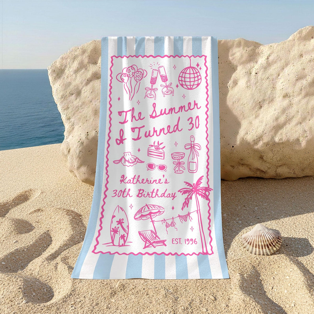 Custom Birthday Trip Beach Towel, Personalized Vacation Gift, Summer I Turned 30 40 50 Beach Towel, Family Trip Towel, Birthday Gift for Mom