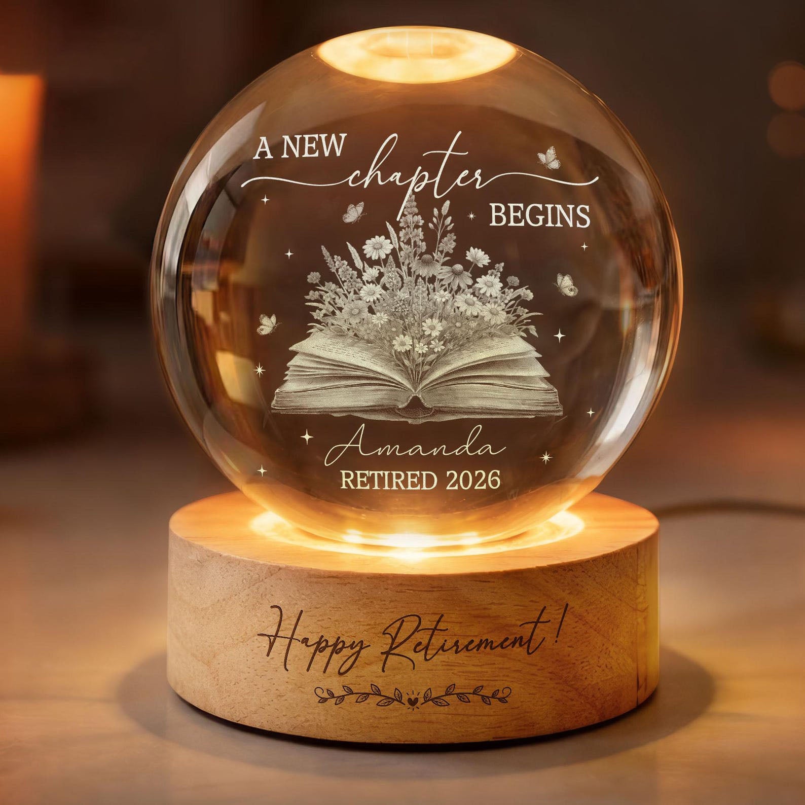 Personalized Retirement Crystal Ball LED Light, Retirement Gift for Women, Teacher Retirement, Going Away Gift for Coworker,Work Bestie Gift