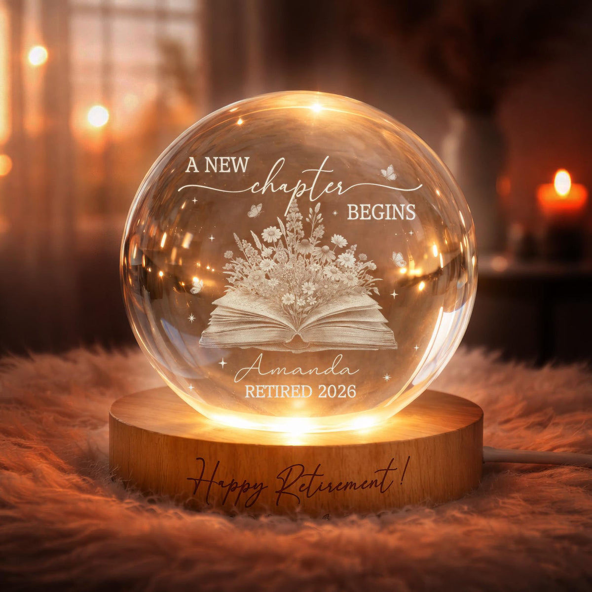 Personalized Retirement Crystal Ball LED Light, Retirement Gift for Women, Teacher Retirement, Going Away Gift for Coworker,Work Bestie Gift
