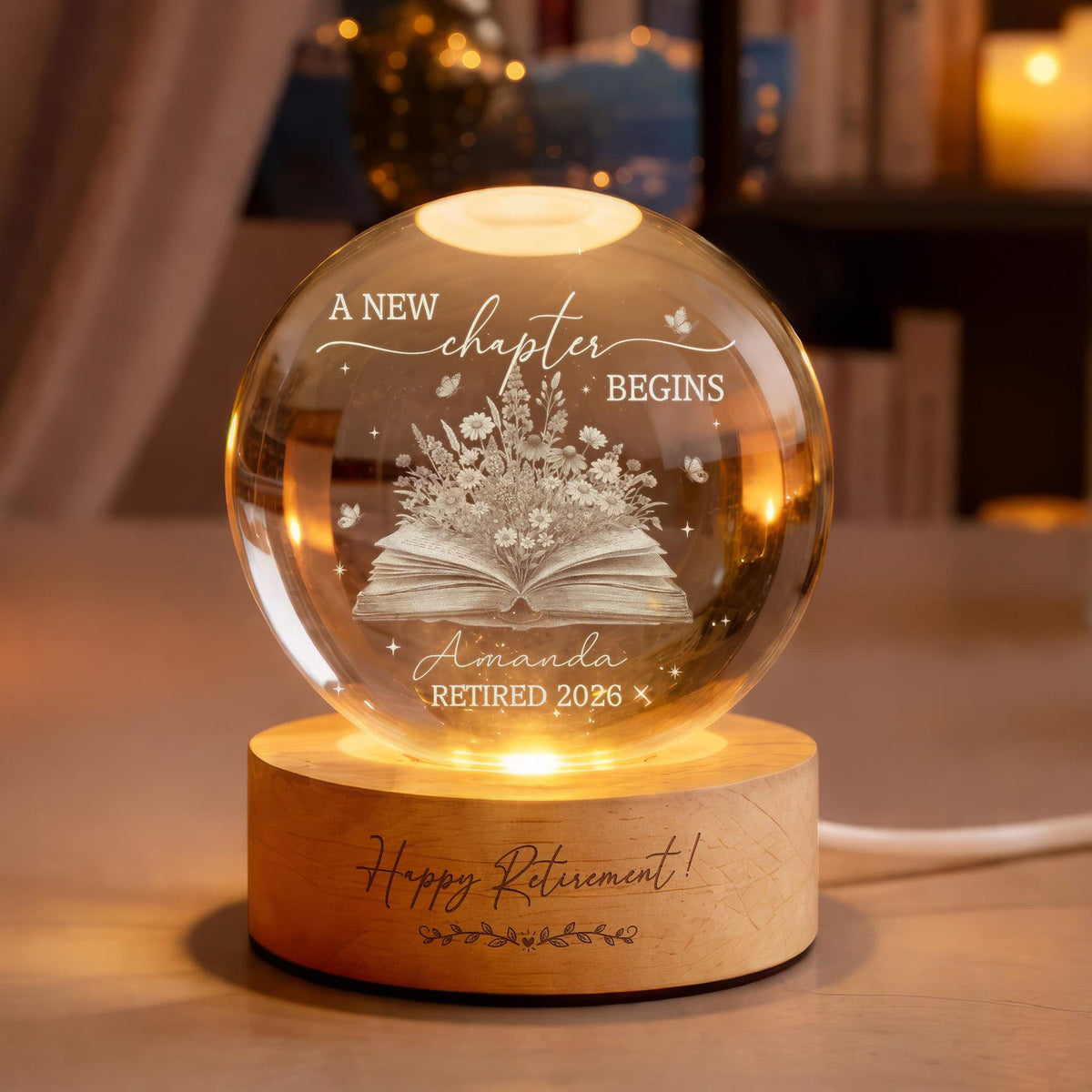 Personalized Retirement Crystal Ball LED Light, Retirement Gift for Women, Teacher Retirement, Going Away Gift for Coworker,Work Bestie Gift