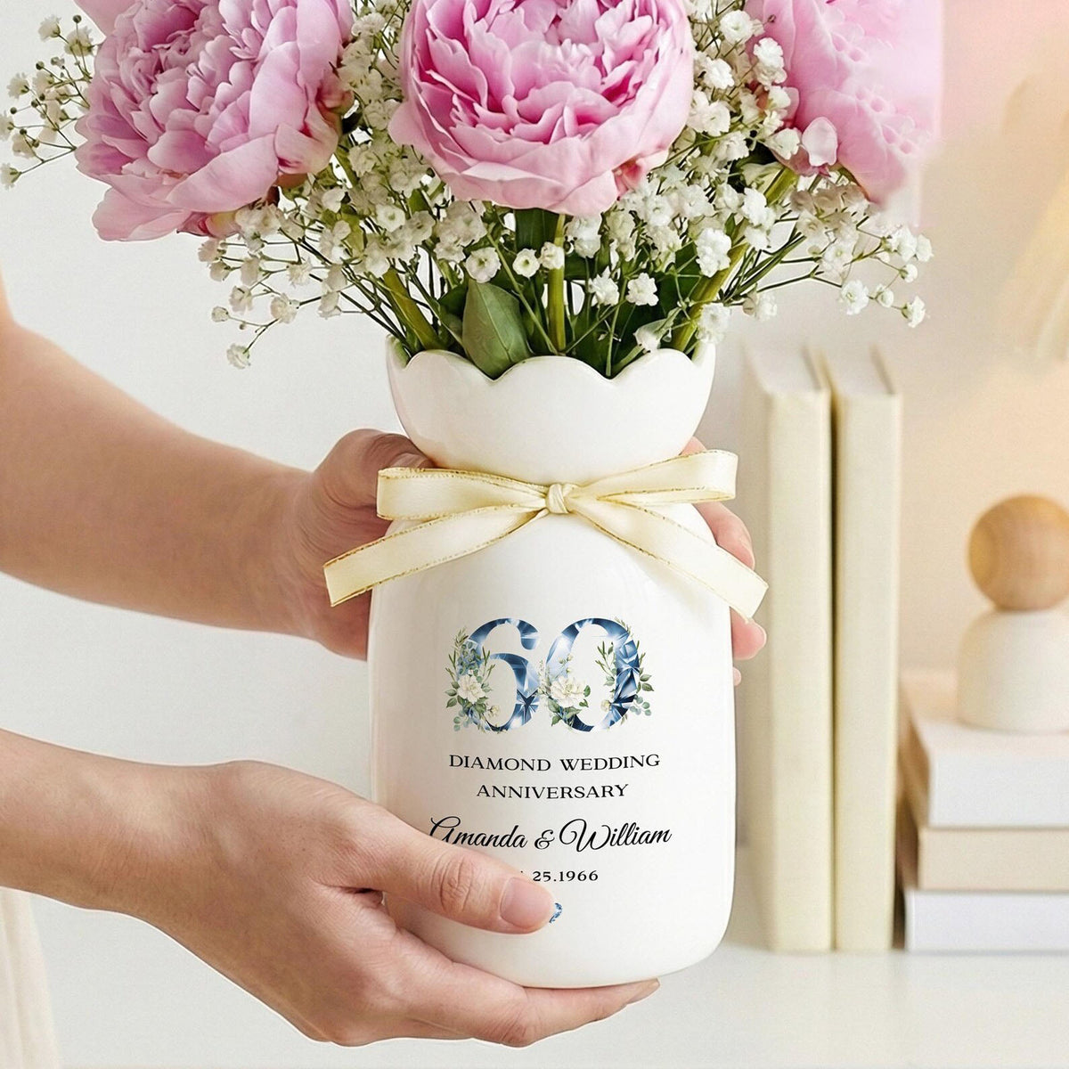 60th Anniversary Flower Vase, 60th Wedding Anniversary Gift, 60 Year Wedding Gift, 60th Married Gift for Parents,Diamond Wedding Anniversary