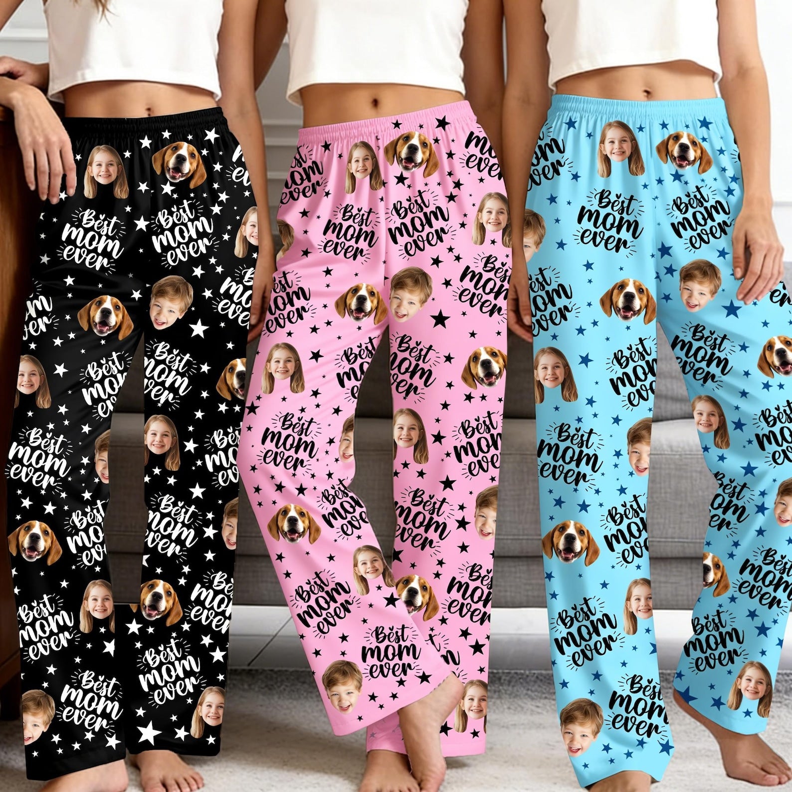 Custom Photo Pajama Pants, Personalized Mother's Day Gift, Kids and Dogs Sleepwear