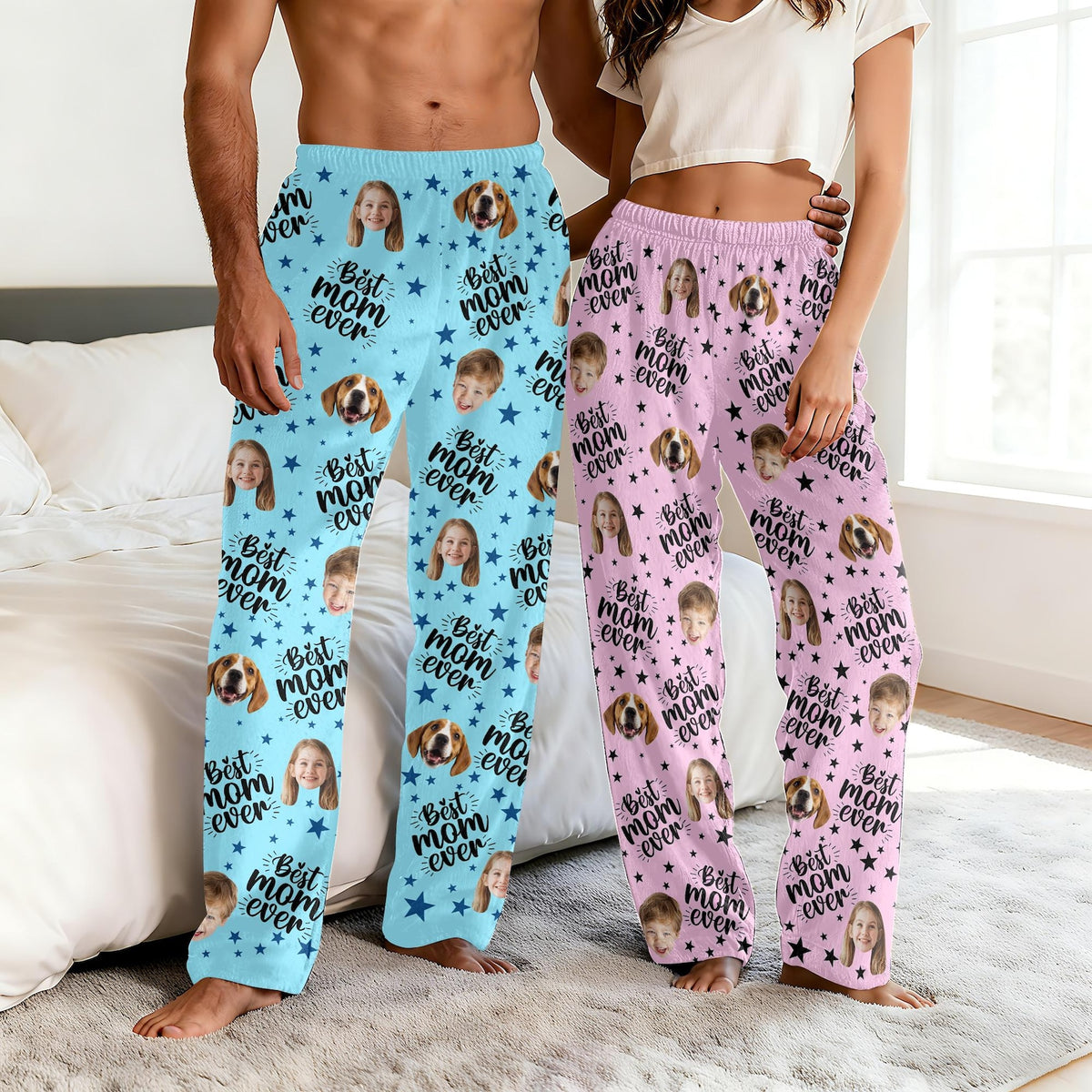 Custom Photo Pajama Pants, Personalized Mother's Day Gift, Kids and Dogs Sleepwear