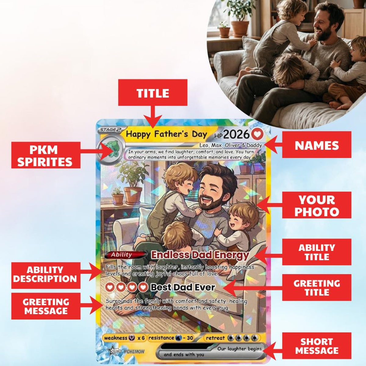 Personalized PKM Card From Photo | Custom Father's Day Holo Card, Birthday Anniversary Gift Father's Day Gift Custom Poke Gift