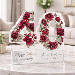 Personalized 40th Anniversary Gift, Ruby Anniversary Acrylic Block, Custom Name Date Wedding Keepsake, Ruby Wedding Gift for Parents Couple