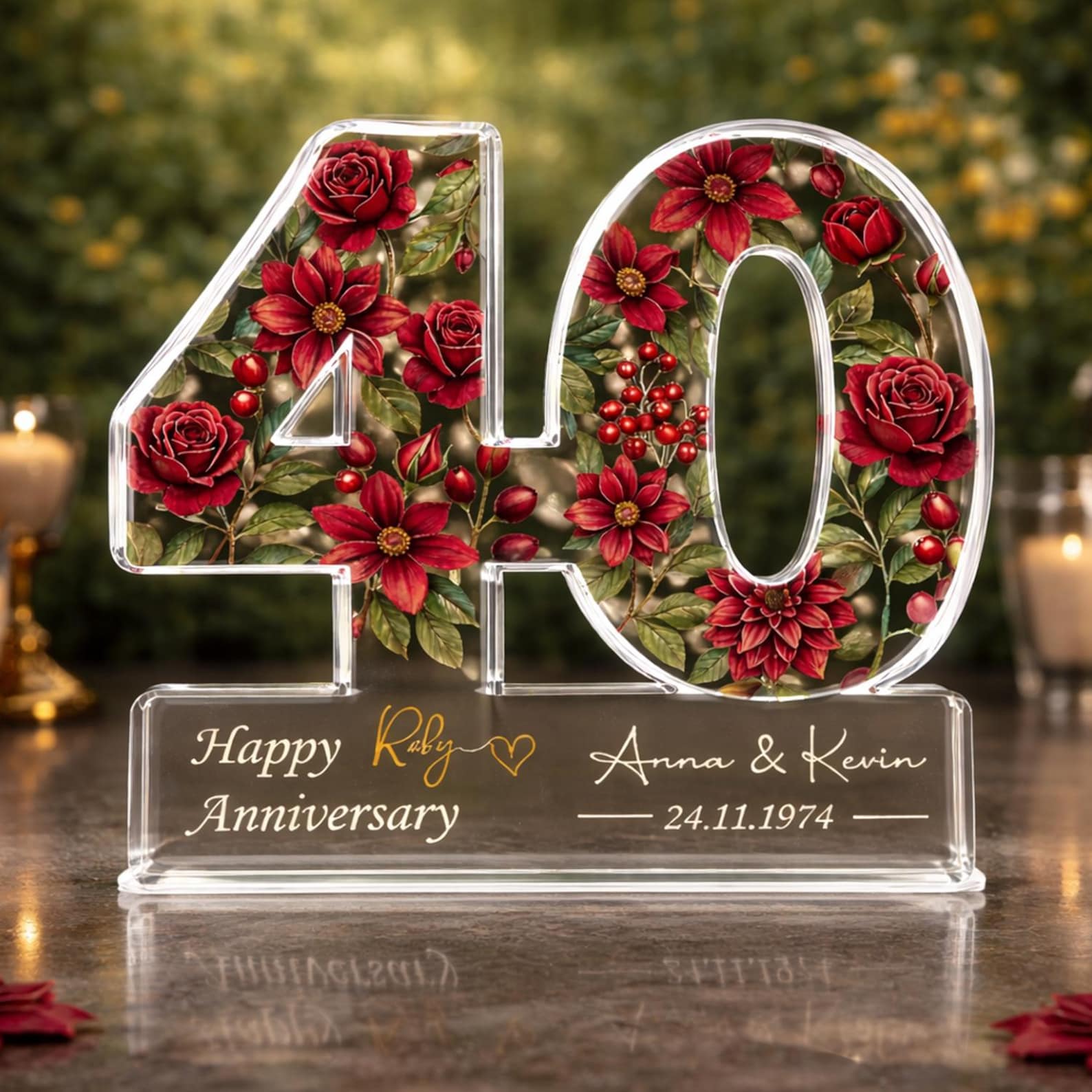 Personalized 40th Anniversary Gift, Ruby Anniversary Acrylic Block, Custom Name Date Wedding Keepsake, Ruby Wedding Gift for Parents Couple