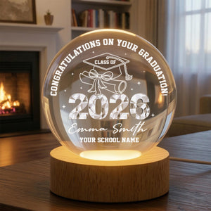 Personalized Class of 2026 Crystal Globe Lamp, Custom Graduation Gift 3D Night Light