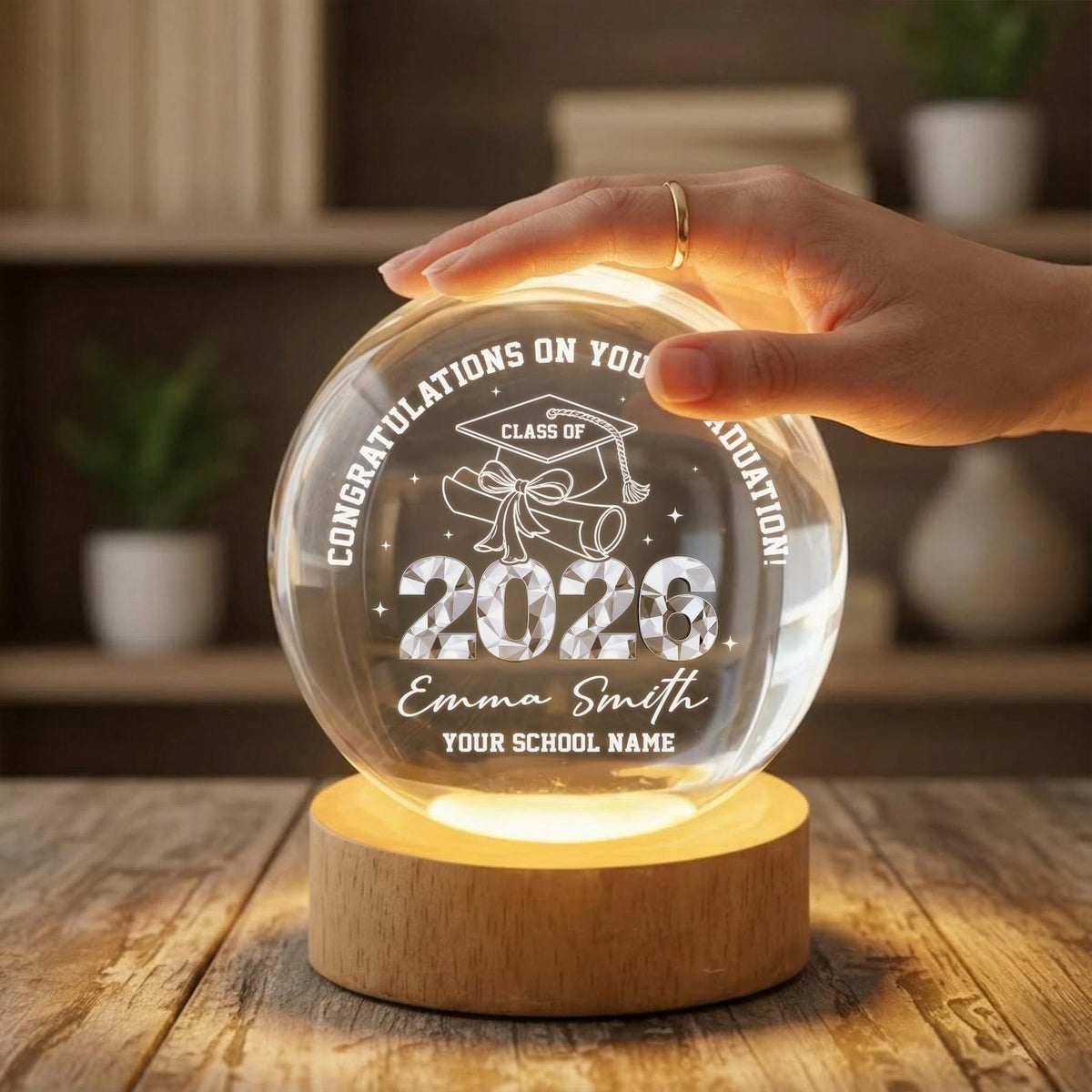 Personalized Class of 2026 Crystal Globe Lamp, Custom Graduation Gift 3D Night Light