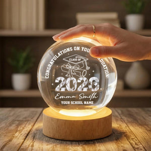 Personalized Class of 2026 Crystal Globe Lamp, Custom Graduation Gift 3D Night Light