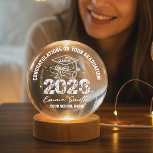 Personalized Class of 2026 Crystal Globe Lamp, Custom Graduation Gift 3D Night Light