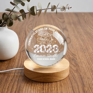 Personalized Class of 2026 Crystal Globe Lamp, Custom Graduation Gift 3D Night Light