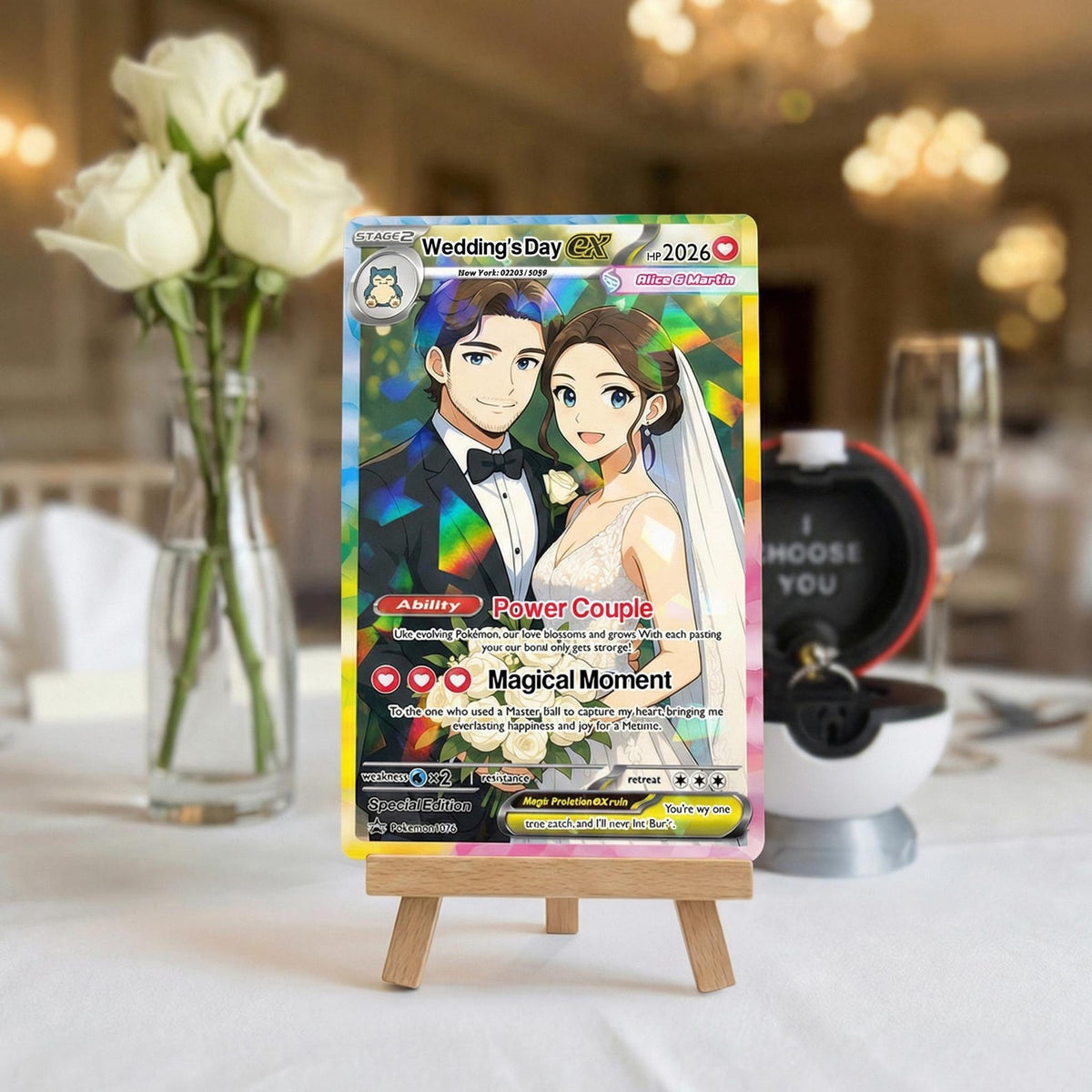 Custom Poke-Inspired Couple Keepsake Wedding & Anniversary Photo to Holo Card