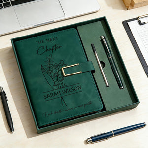 The Next Chapter Journal, Custom Engraved Leather Notebook Set with Pen, University Graduation Gift, Class of 2026 Keepsake, High School