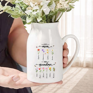 Custom First Mom Now Grandma Ceramic Flower Vase, Birth Month Flower Vase, Grandmas Garden Vase, Birthday Gift for Mom Nana,Mothers Day Gift