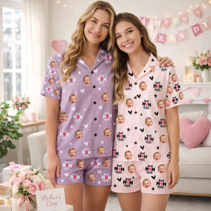 Personalized Mother's Day Pajamas, Best Mom Ever Pajamas, Custom Photo Short Sleeve PJs, Face or Pet Print Sleepwear, Matching Family Gift
