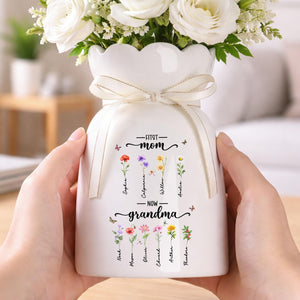 Custom First Mom Now Grandma Ceramic Flower Vase, Birth Month Flower Vase, Grandmas Garden Vase, Birthday Gift for Mom Nana,Mothers Day Gift