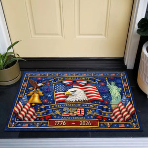 Personalized USA 250th Anniversary Doormat, Custom Family Name Patriotic Welcome Mat