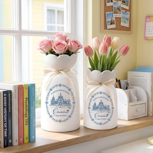 Personalized University College Portrait Vase, Graduation Ceramic Vase, Class of 2026 Graduation Gift for Daughter, Logo Flower Vase