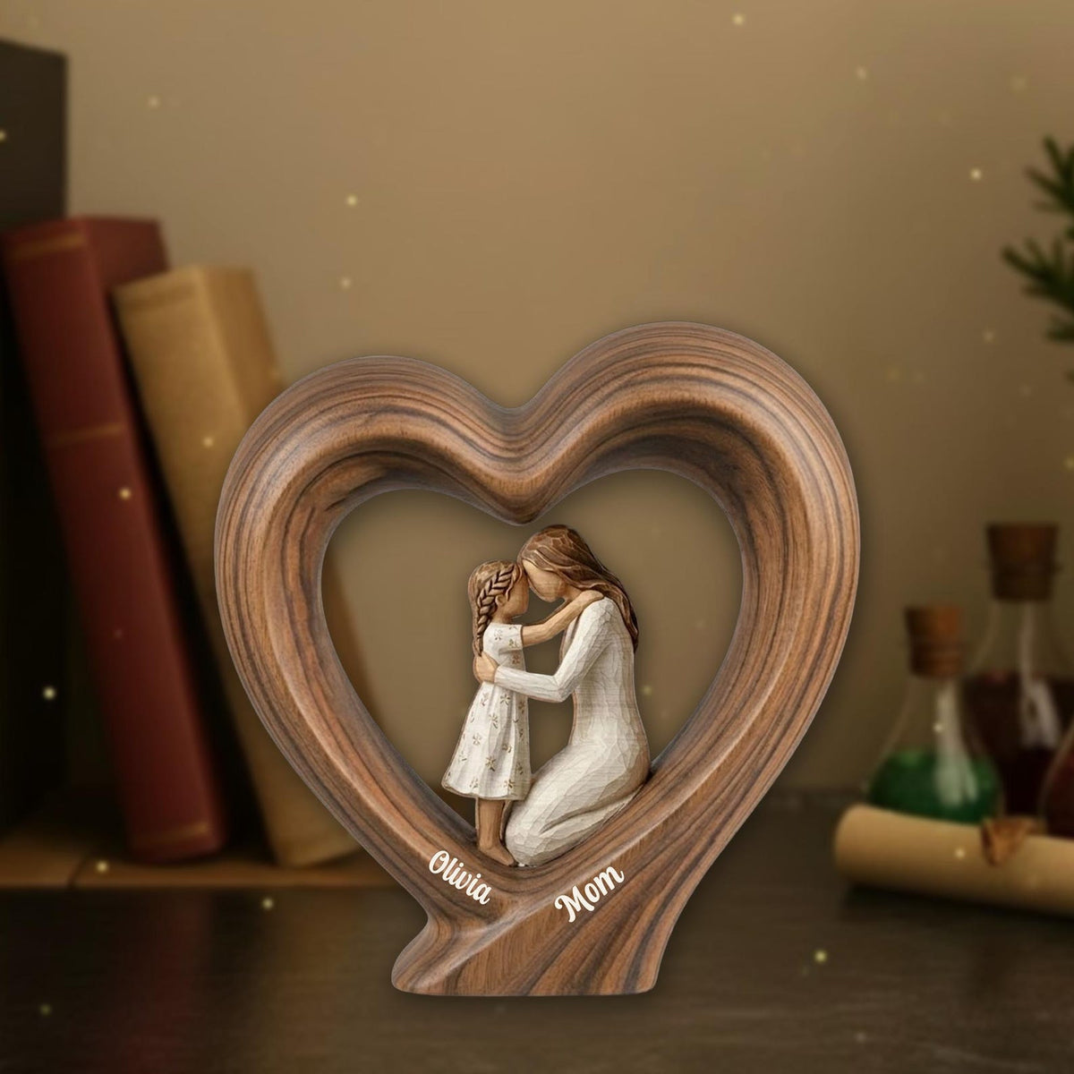 Personalized Mom And Daughter Wooden Heart Block, Mother And Son Gift, Custom Name Family Keepsake Decor, Mom Gift, Mothers Day Gift