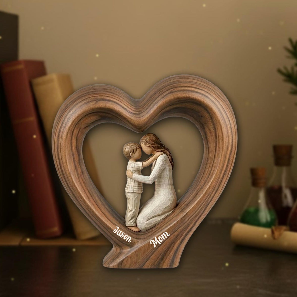 Personalized Mom And Daughter Wooden Heart Block, Mother And Son Gift, Custom Name Family Keepsake Decor, Mom Gift, Mothers Day Gift