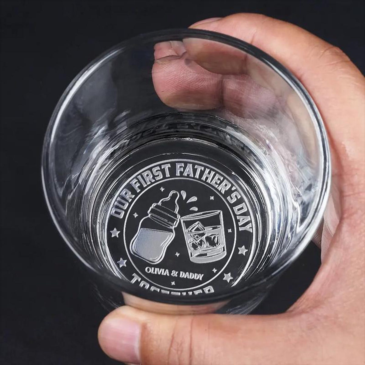 Personalized First Father's Day Together Whiskey Glass, Custom New Dad Gift from Baby, Cheers to Daddy Gift