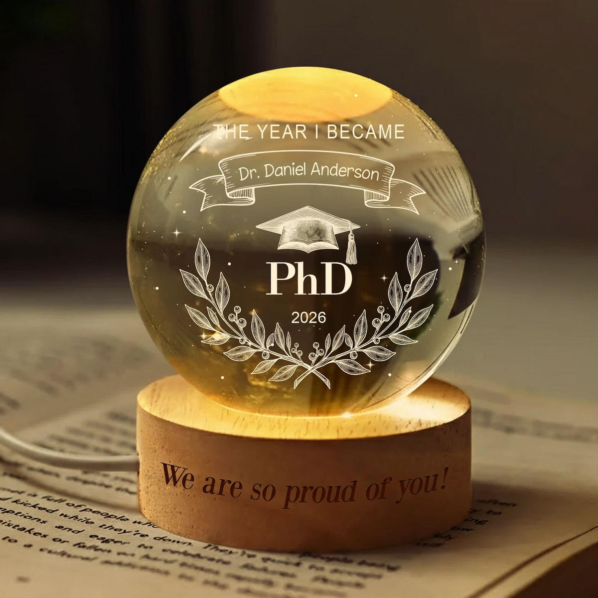 Personalized Phd Graduation Gift, Class of 2026 Crystal Ball Night Light,Phinished Gift, PhD Grad Gift,Custom PhD Doctorate Gift for Him Her