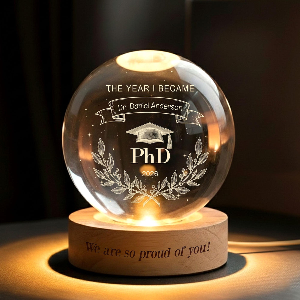 Personalized Phd Graduation Gift, Class of 2026 Crystal Ball Night Light,Phinished Gift, PhD Grad Gift,Custom PhD Doctorate Gift for Him Her