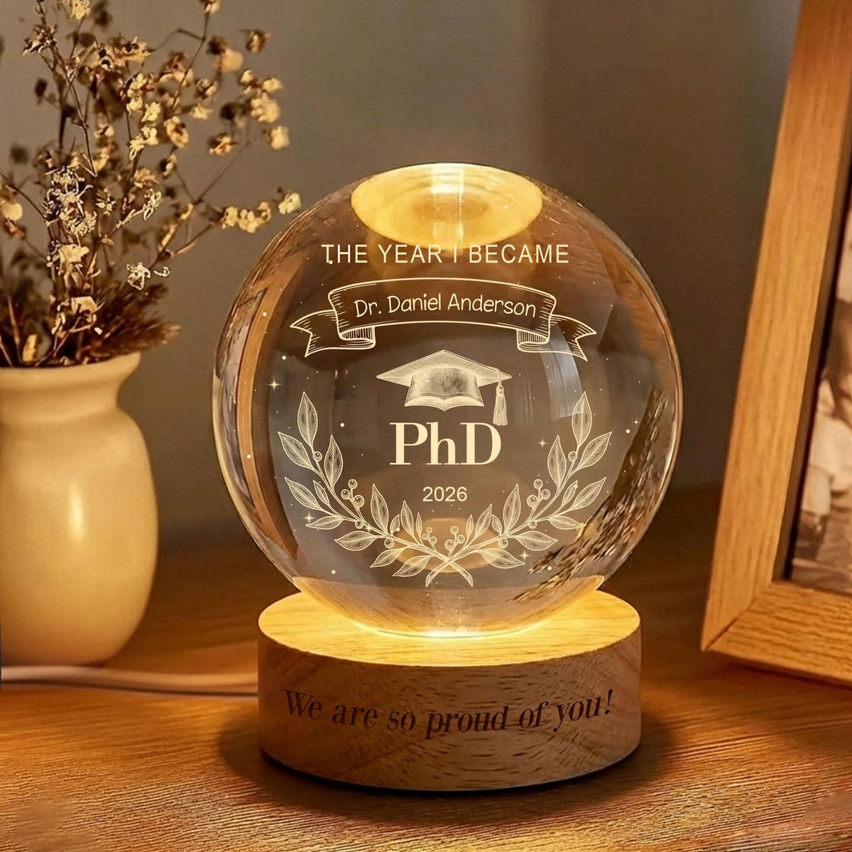 Personalized Phd Graduation Gift, Class of 2026 Crystal Ball Night Light,Phinished Gift, PhD Grad Gift,Custom PhD Doctorate Gift for Him Her