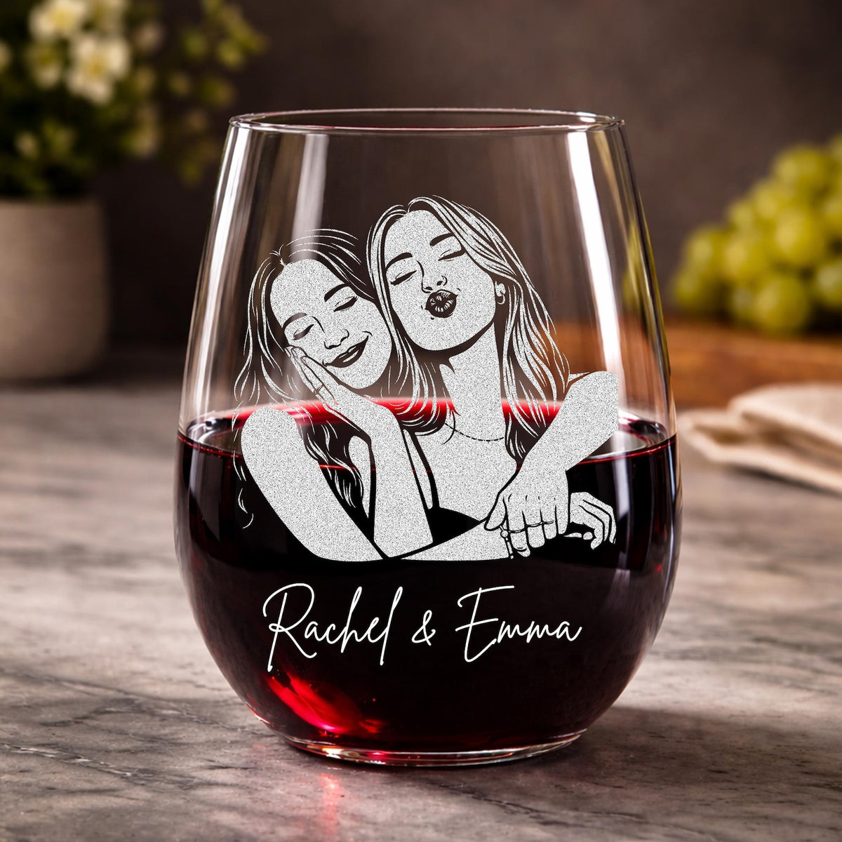 Personalized Besties Portrait Wine Glass, Best Friend Gifts for Her, Soul Sister Gift, Friendship Gift, BFF Gift, Birthday Gifts For Besties