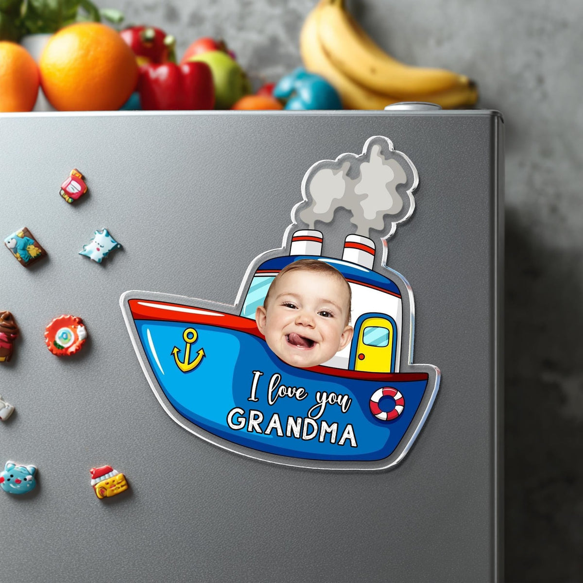Personalized Car Kids Photo Fridge Magnet: Kids Face With Truck Frame Magnet, Mothers Day Gift For Mom, Grandma, Nana
