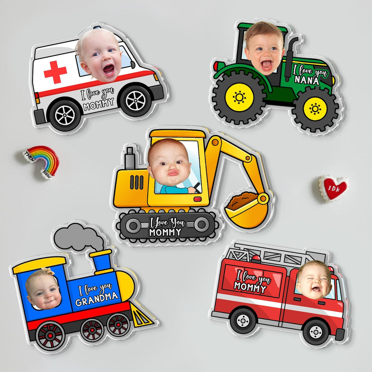 Personalized Car Kids Photo Fridge Magnet: Kids Face With Truck Frame Magnet, Mothers Day Gift For Mom, Grandma, Nana