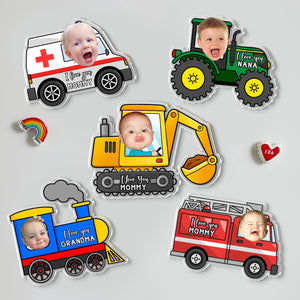Personalized Car Kids Photo Fridge Magnet: Kids Face With Truck Frame Magnet, Mothers Day Gift For Mom, Grandma, Nana