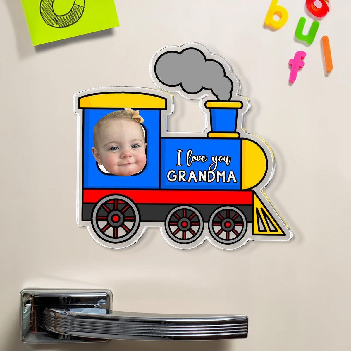 Personalized Car Kids Photo Fridge Magnet: Kids Face With Truck Frame Magnet, Mothers Day Gift For Mom, Grandma, Nana