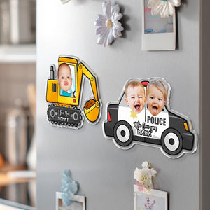 Personalized Car Kids Photo Fridge Magnet: Kids Face With Truck Frame Magnet, Mothers Day Gift For Mom, Grandma, Nana