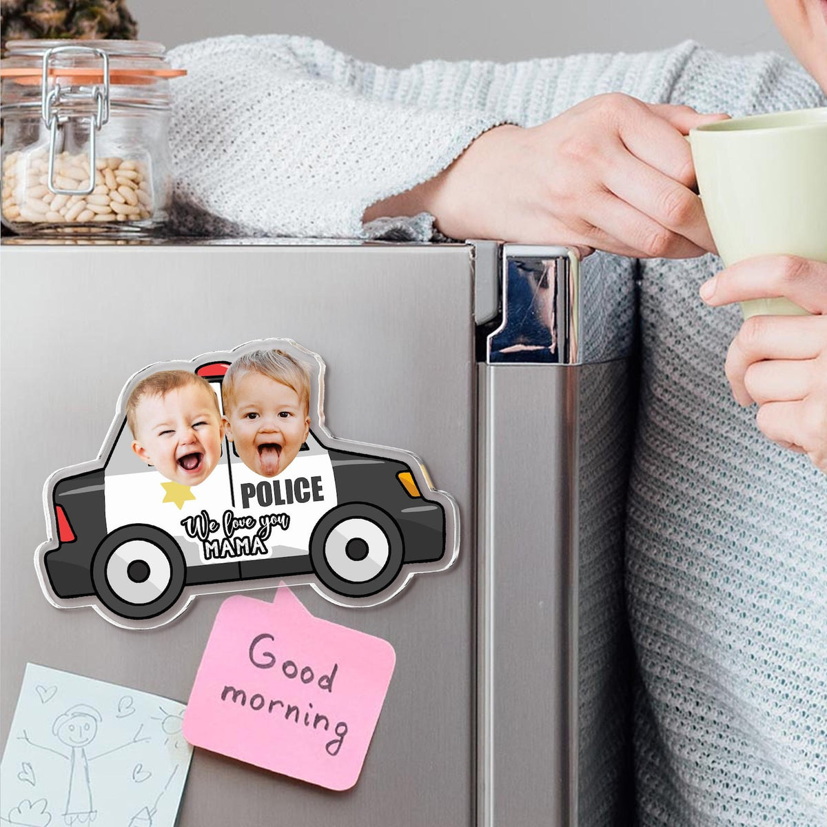 Personalized Car Kids Photo Fridge Magnet: Kids Face With Truck Frame Magnet, Mothers Day Gift For Mom, Grandma, Nana